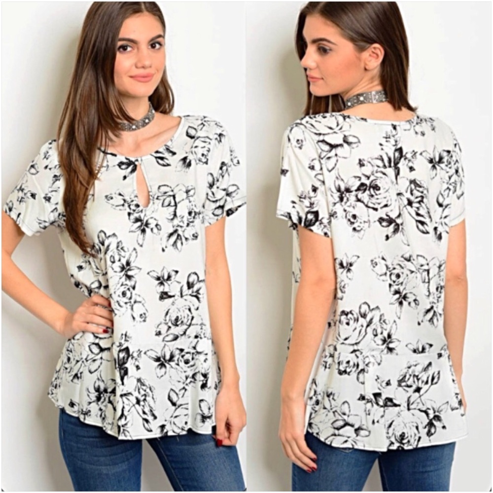 Work & Play Floral Keyhole Blouse Top S/M - Picture 2 of 6